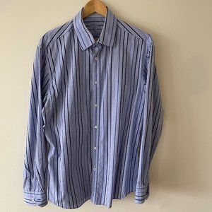 Bugatchi Shirt - Blue Pin Stripe - X-Large - Shaped Fit